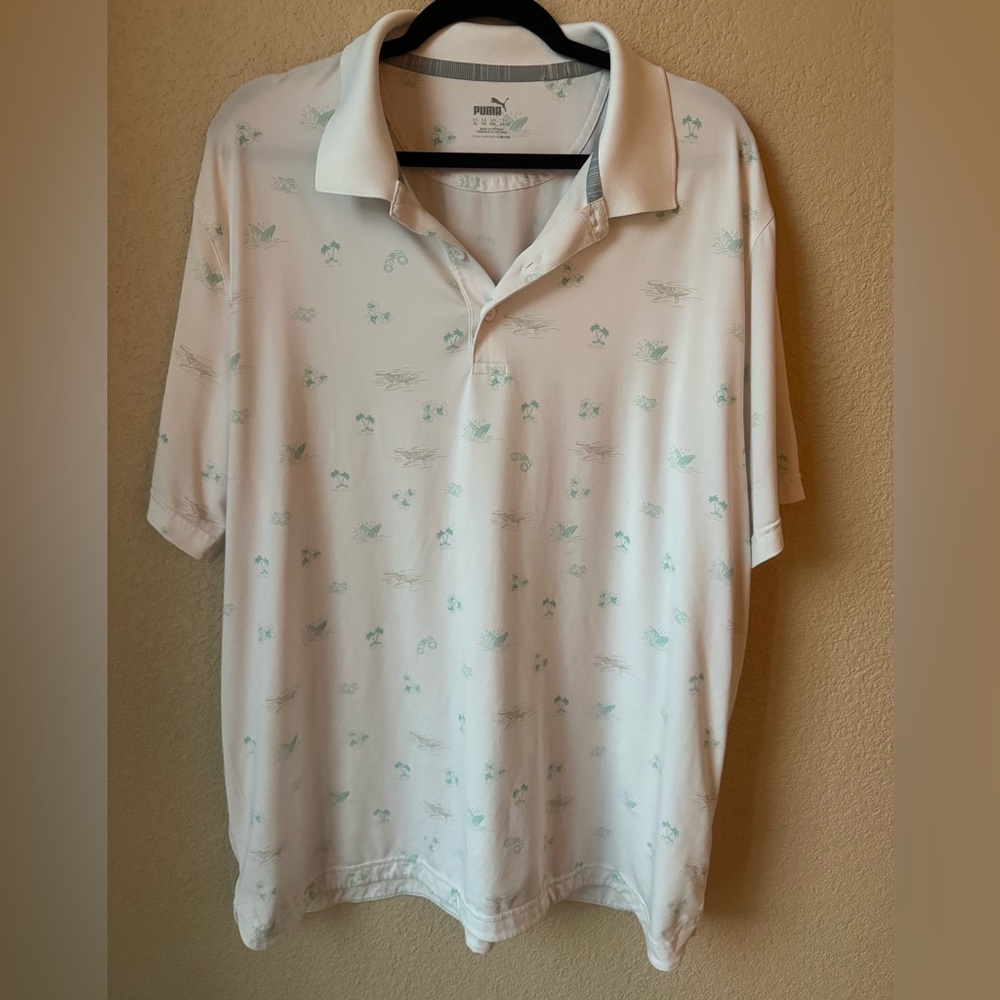 PUMA Men’s XL Polo – Palm Trees, Surfboards, Aloha Tropical Print